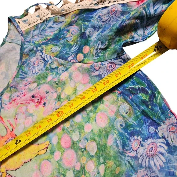 Leoma Lovegrove Seahorse Tie Waist Art to Wear Top Watercolor L Laced Sleeves - Picture 11 of 12